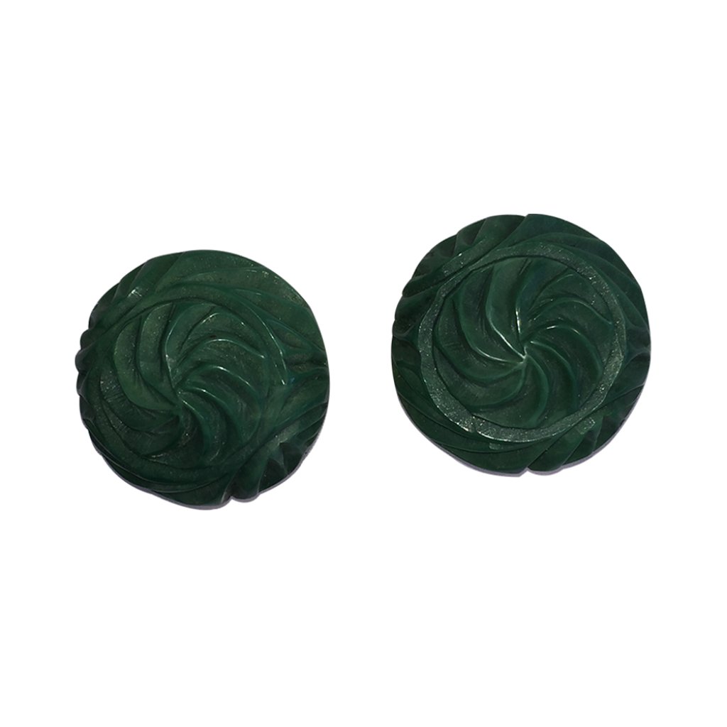 Green Carved Dome Button Bakelite Earrings 162$